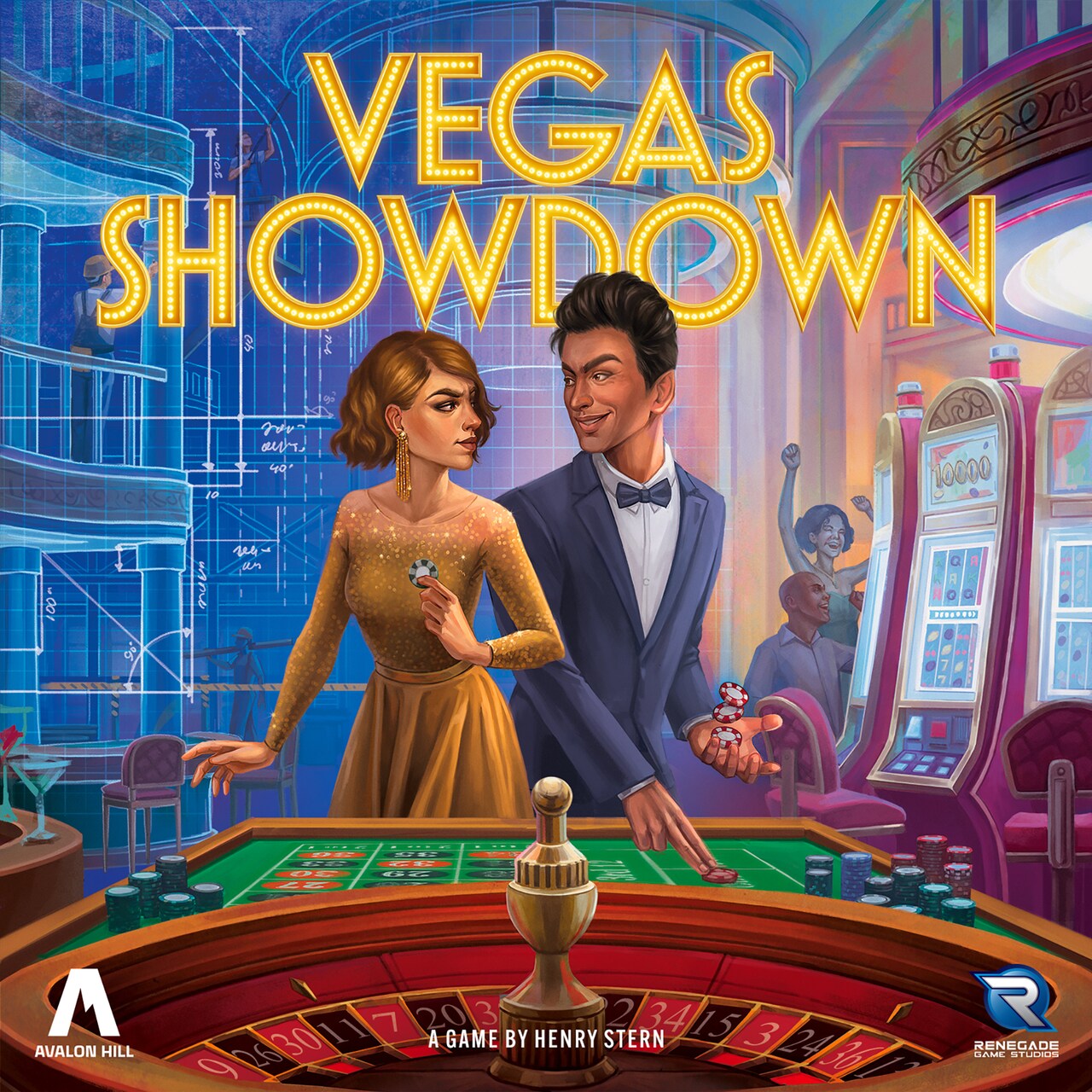 Renegade Game Studios: Vegas Showdown - Bidding & Strategy Board Game, Build The Most Famous Hotel/Casino, Family Ages 12+, 3-5 Players, 75 Min